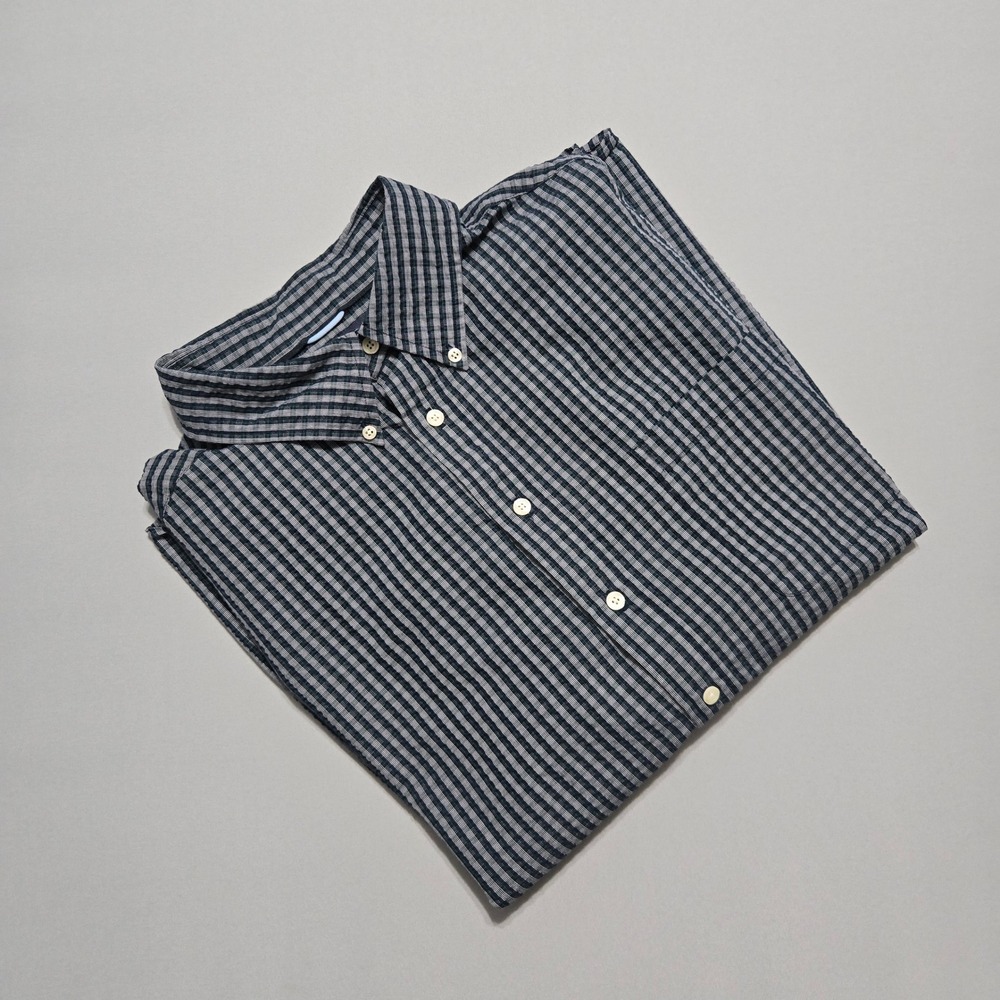 Roundtree & Yorke Seersucker Shirt Mens 2X Plaid Short Sleeve Button